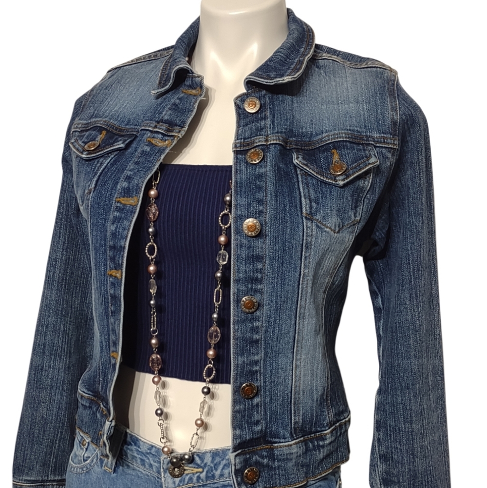 Blue Jean Jacket Size Medium Trucker Stretch Denim